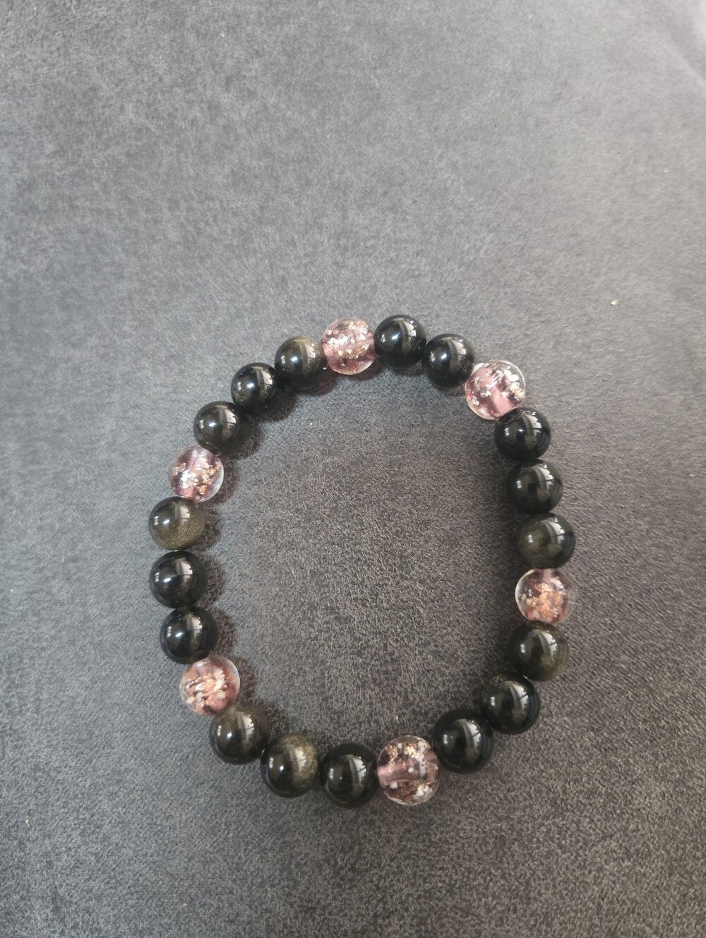 Golden Obsidian Bracelet with Plum Luminous Beads – Handmade Artisan Jewelry 601
